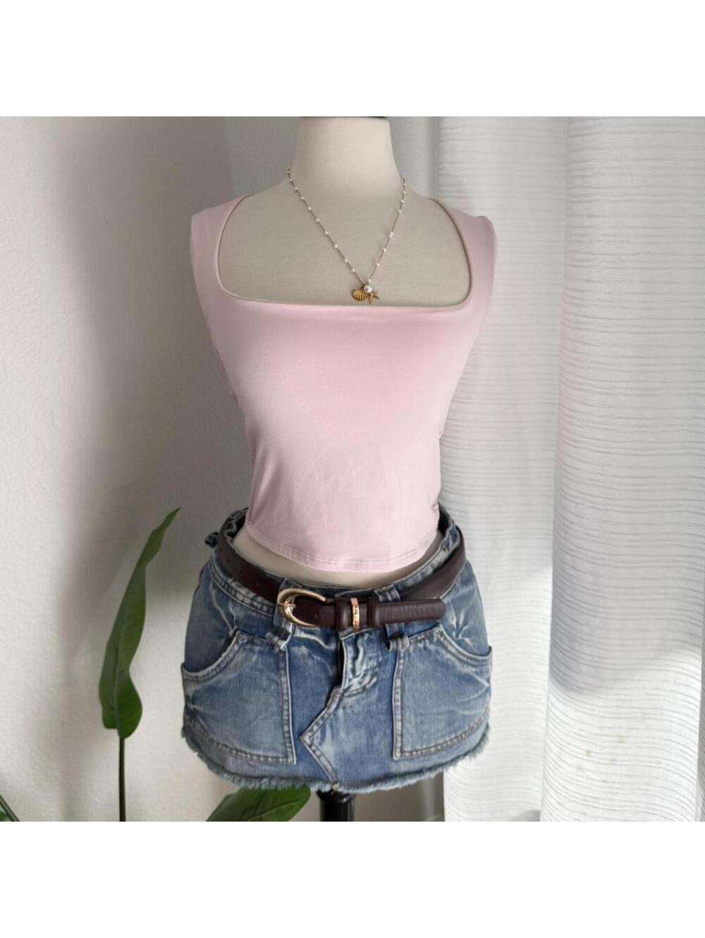 Baby Pink Square Neck Tank